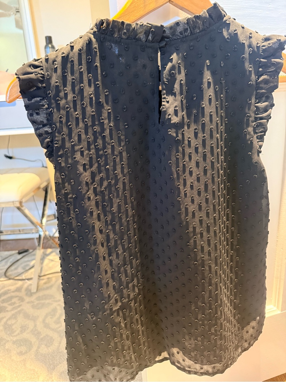 J. Crew Black Ruffle Swiss Dot Top